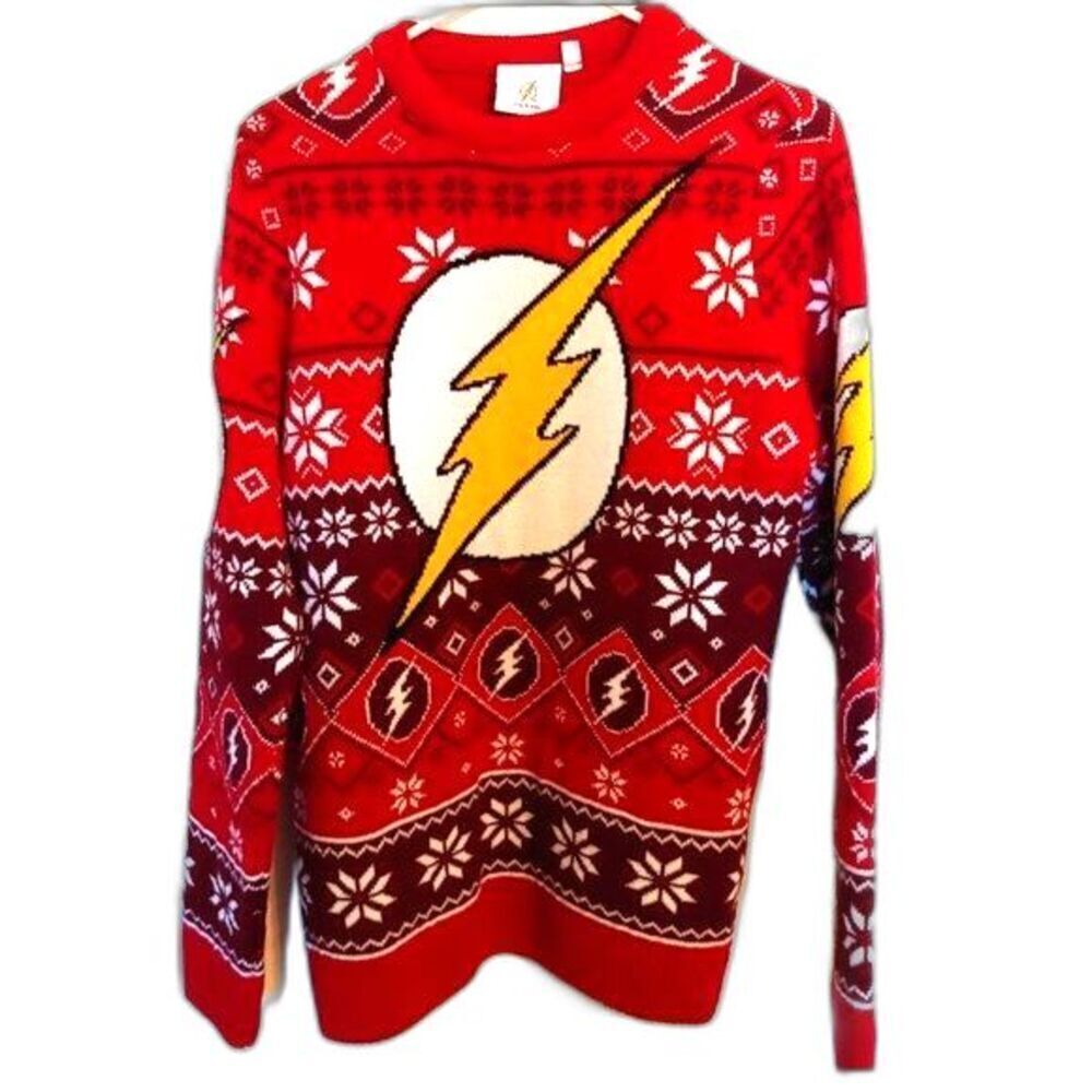 The Flash Central City ugly Sweater women man red yellow Size XXl.